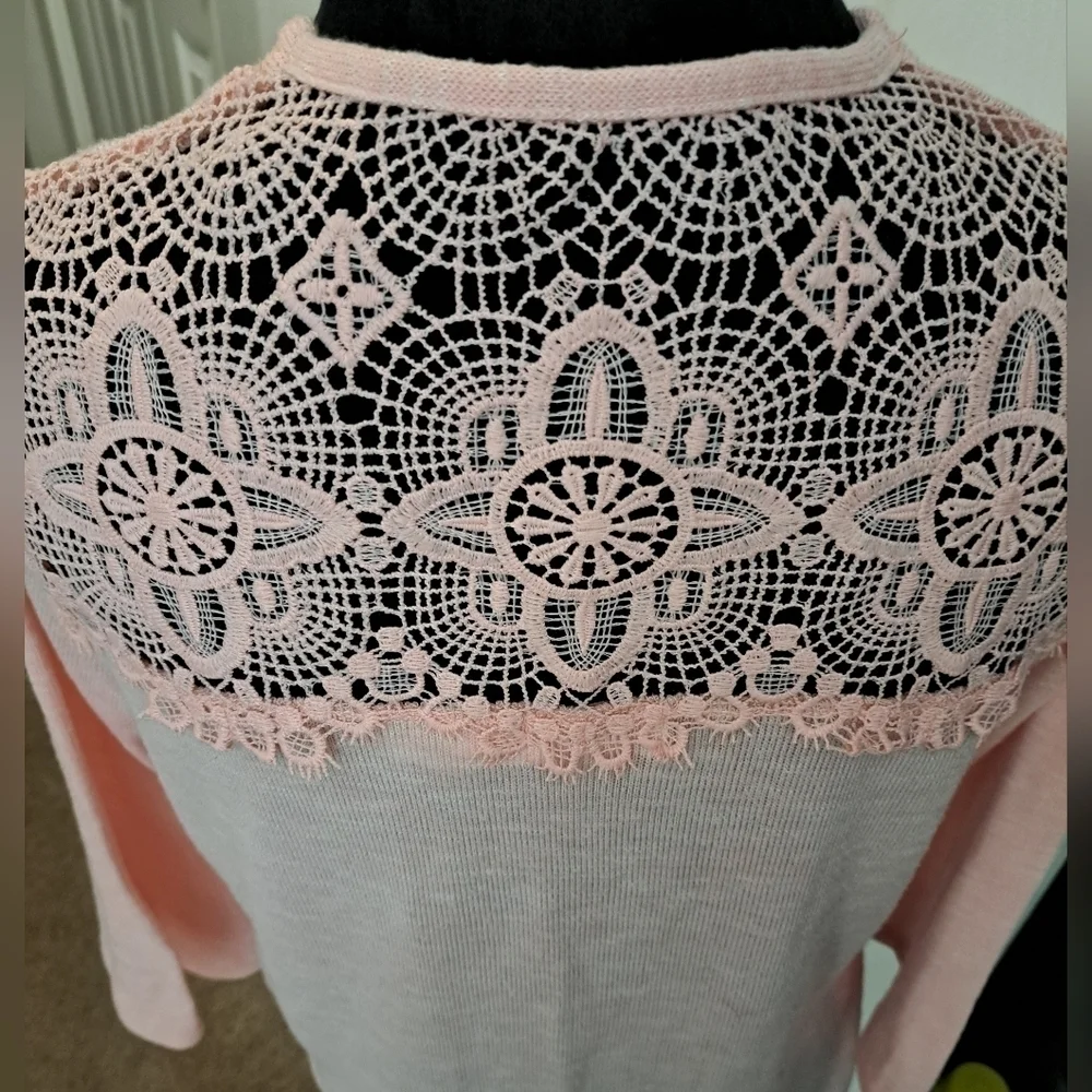 Pink Open Face Cardigan With Crocheted Shoulders